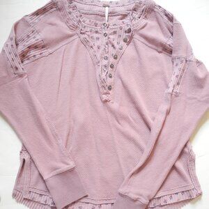 Free People lavendar thermal waffle floral patchwork XS EUC